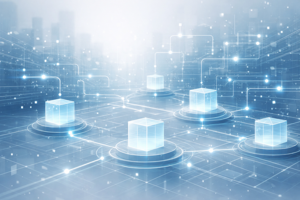 Abstrakte Darstellung digitaler Infrastruktur und vernetzter Systeme